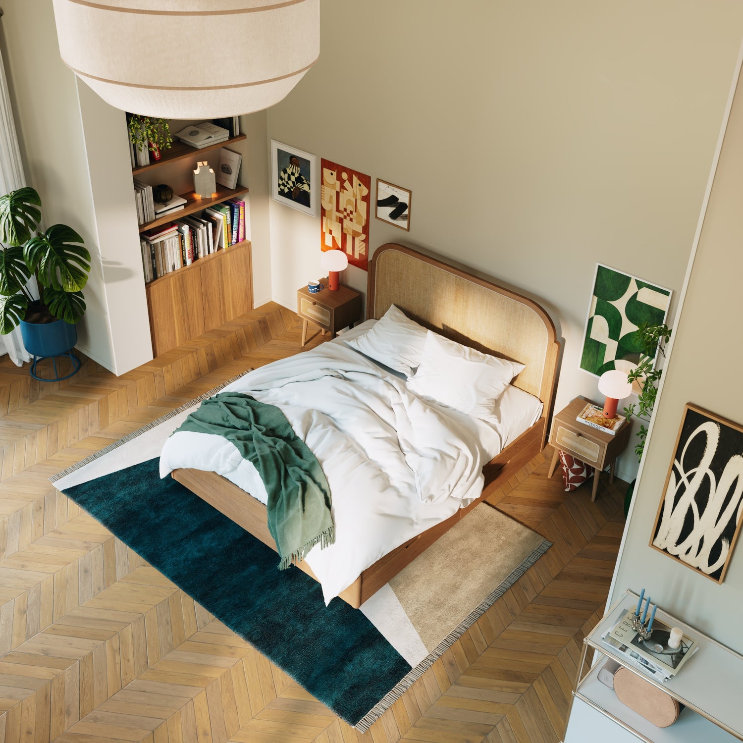 Kopfteil aus geflochtenem Rattan, Mit Schubladen